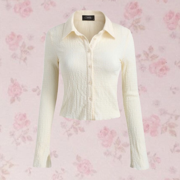 SOLD Cider Long Sleeve Cream Button Up Blouse - Picture 1 of 5